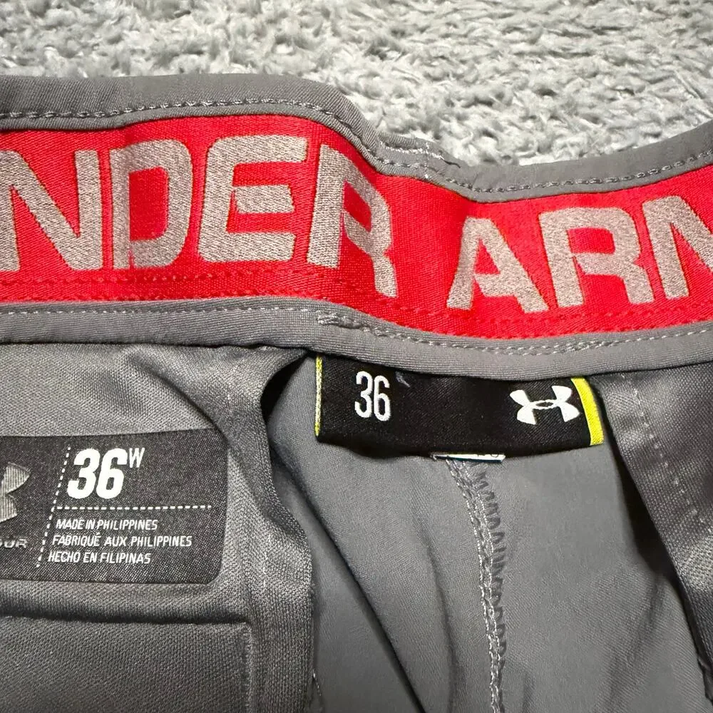 Under Armour Flat Front Gray Golf Shorts Stretch Mens 36 Performance